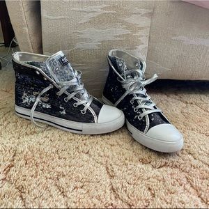 Black and silver sequined converse style shoes